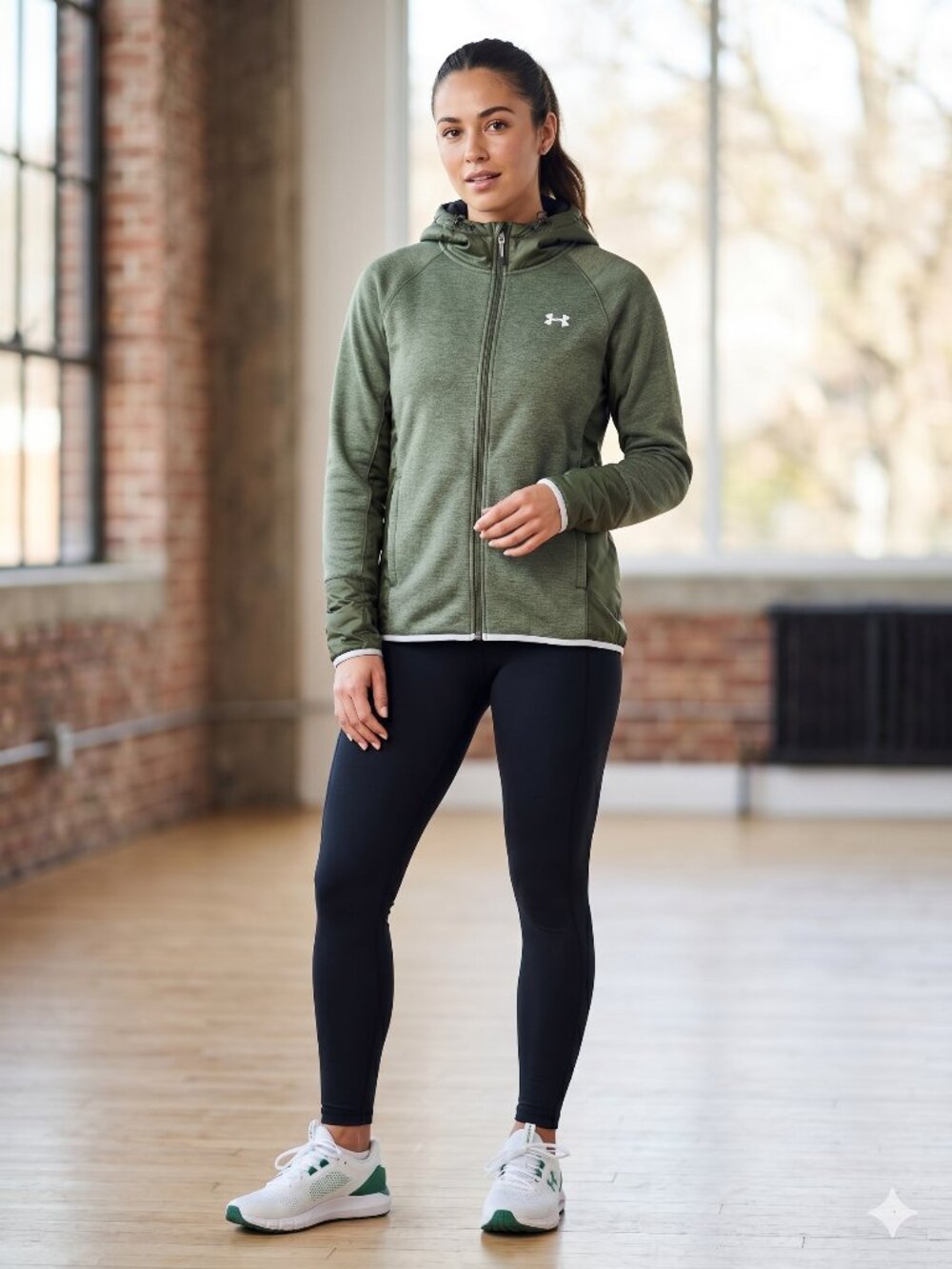 Under Armour ColdGear Green Hybrid Fleece Hooded Jacket